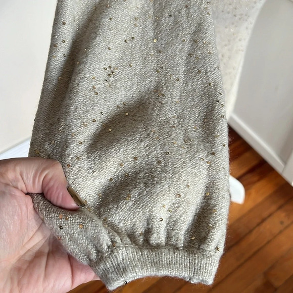 LOFT Muted Gold Long Sleeve Sweater Dress with Sparkle Sequins Embellishment  XS - Picture 4 of 8